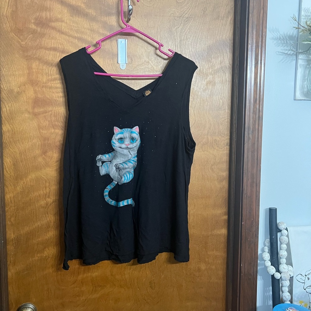 Black Cat Print Sleeveless Top